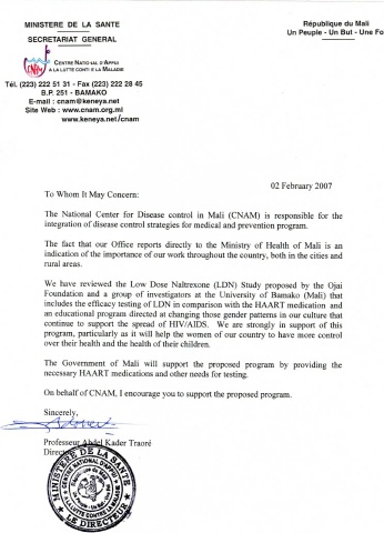 Letter from Director of National Center for Disease Control, Mali